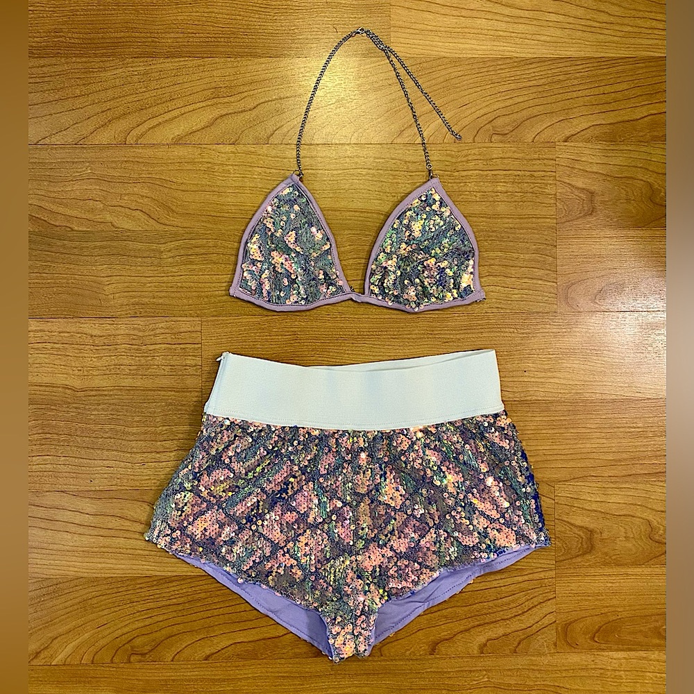 Sequin Holographic Mermaid Festival Shorts Set